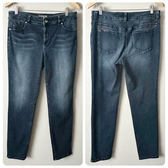 Chico’s So Slimming Size 1 Rhinestone Embellished Slim Ankle Jeans size 8 - Picture 1 of 12
